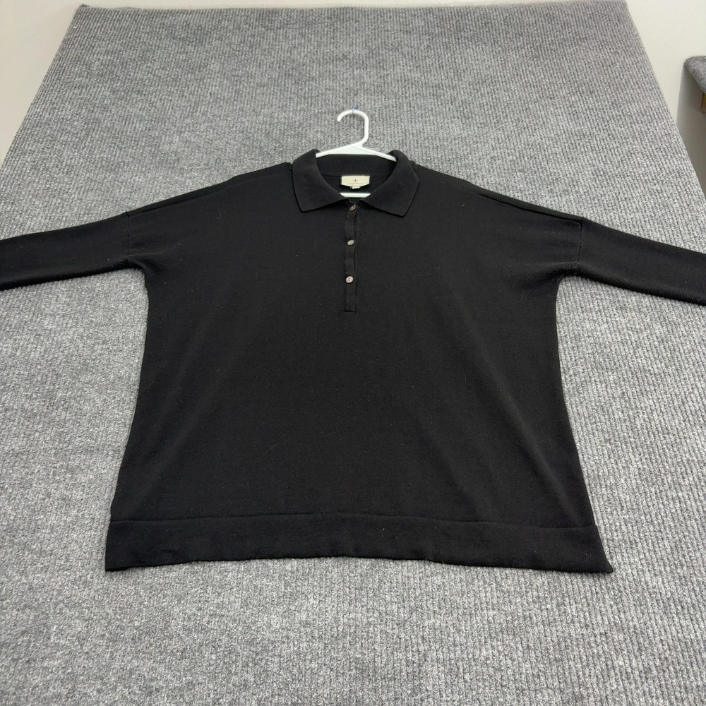 Tuckernuck Sweater Women M/L Black Tencel Linen Knit Polo Oversized Minimalist